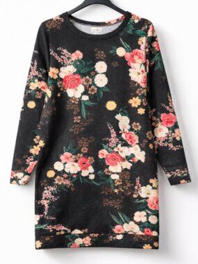 Lovefire Floral Tunic Dress Black Long Sleeve Women Size Small S Casual Boho